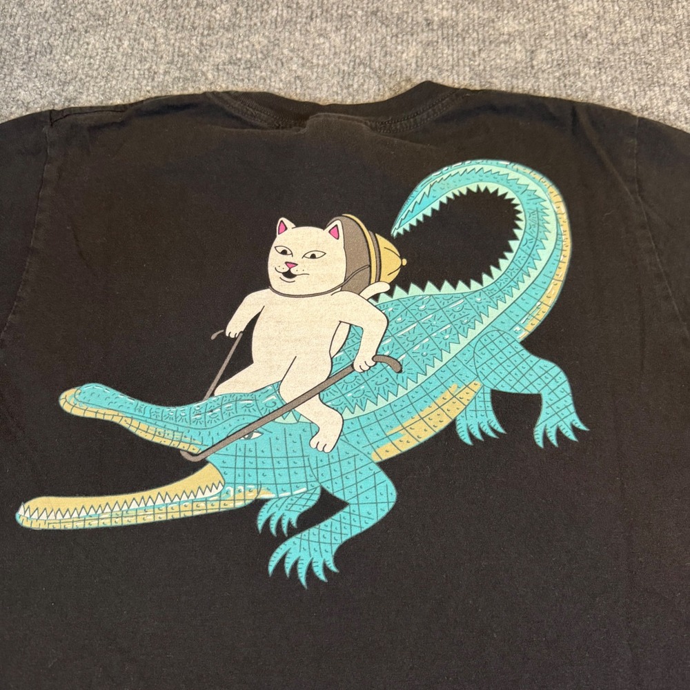 RIPNDIP Lord Nermal Explorer Crocodile Skater Pocket T-Shirt Black Sz Mens S